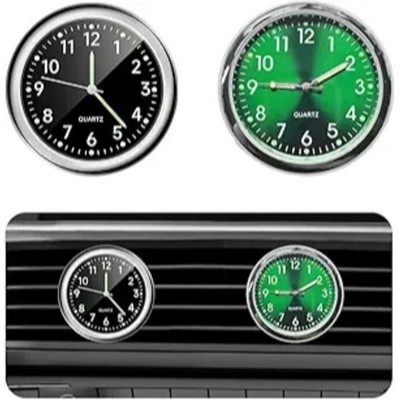 2 PCS Mini Car Clock, Round Shape Luminous Vehicle Dashboard Clock,  Black+green