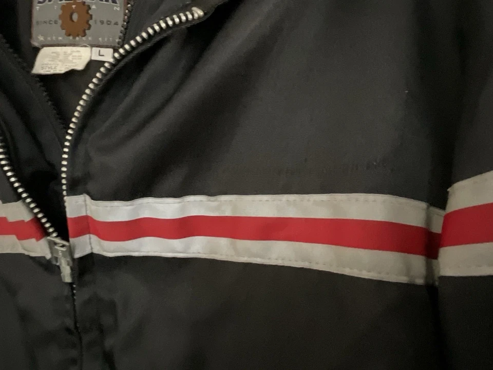 Chaqueta de vuelo vintage Spiewak Titan azul marino con rayas grises y rojas Lg para hombre Foto 2 de 4