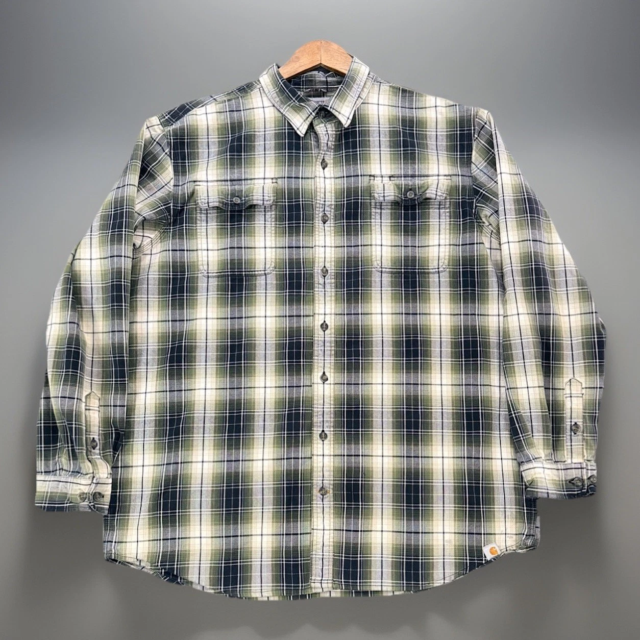 Carhartt Original Fit Flannel Shirt Mens 2XL Tall Green Plaid Button Up