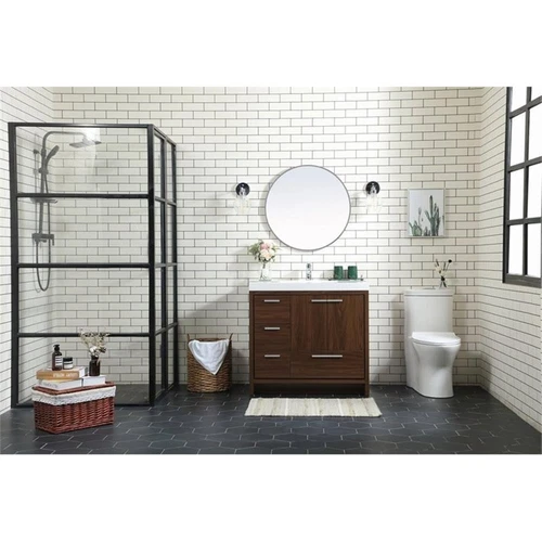 Elegant Decor Wyatt 36" Aluminum Alloy and MDF Single Bathroom Vanity in Walnut - Picture 6 of 8