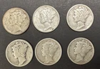 1945 MERCURY DIME COLLECTION - LOT 6PCS US COINS ACTUAL SHOWN 90% SILVER