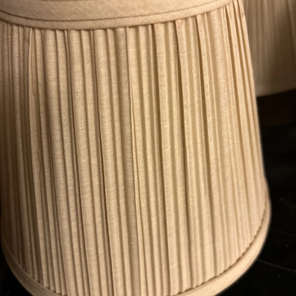 Vtg TRIO SET OF 3 Pleated Fabric Over Plastic Lamp Shades Bell Shape 5x7.5x9 - Image 2 of 4