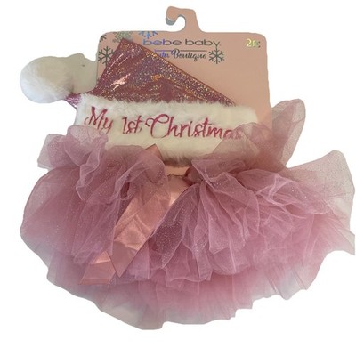 Baby 0-12m My First Christmas Pink Glitter Tutu Santa Hat Set bebe Photoshoot