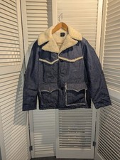 Vintage Sears Roebuck Blue Heavy Denim Sherpa-Lined Trucker Jacket 42-R, Large