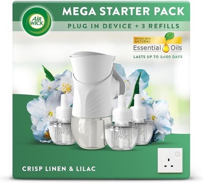 Airwick Plug in Diffuser Kit - Crisp Linen & Lilac - 1 Gerät + 3 Nachfüllpackungen 19ml