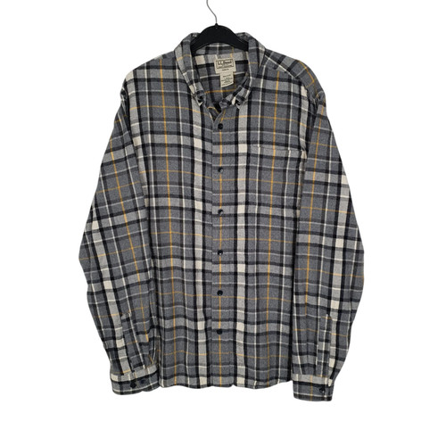 L.L.BEAN Grey Check Shirt Slim Fit Chamois Thick Flannel Plaid Long Sleeve