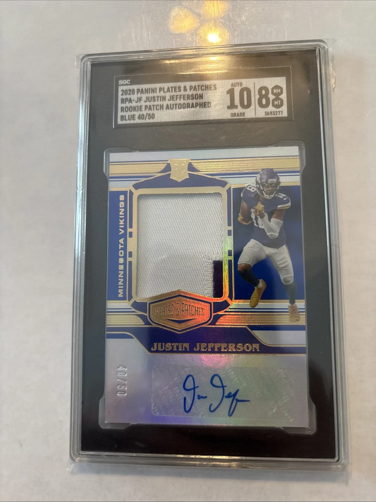 Justin Jefferson Panini Plates & Patches Rookie Patch Autographs #RPAJF Blue