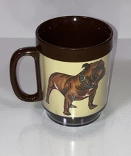 Vintage Thermo-Serv 10 oz Insulated Coffee Cup Mug Bulldog Brown & Beige