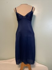 Vintage Mel-Lin Navy Blue Silky Nylon Full Slip Womens 34 S M USA