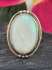 Full Cab White Australian Opal and 925 Sterling Silver Ring - Size 7