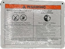 No Diving 9" x 12" Metal Pool Safety Posted Sign White/Black/Orange
