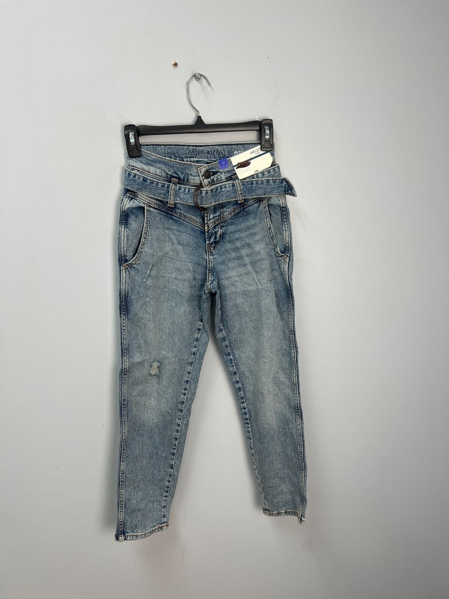 Arizona Jean Co Blue Mom Jeans Size Highest-Rise w/ Belt Semi-Relaxed Fit