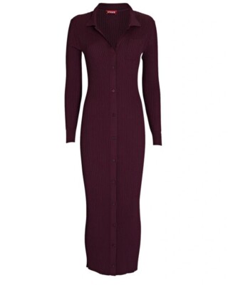 staud burgundy dress Burgundy long sleeves winter wedding wool dress TT0187 – Xiaolizi main image 0