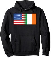 Half Irish Half American Flag Ireland USA St Patricks Unisex Hooded Sweatshirt