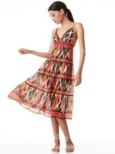 Alice + Olivia Santina Tiered Low Back V-neck Midi Dress Warm Breeze Multi 8