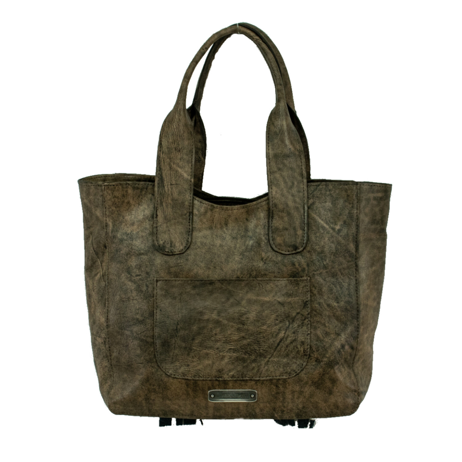 American West Womens Gypsy Patch Distressed Charcoal Brown Leather Tote Bag OS