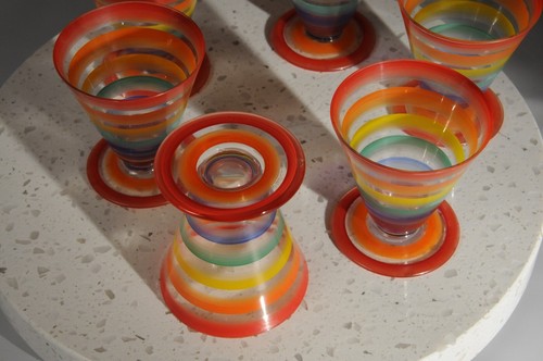 6 gafas de jugo vintage pintadas a mano de 4 oz 3" decorativas/mediados de siglo muy raras - Imagen 6 de 9