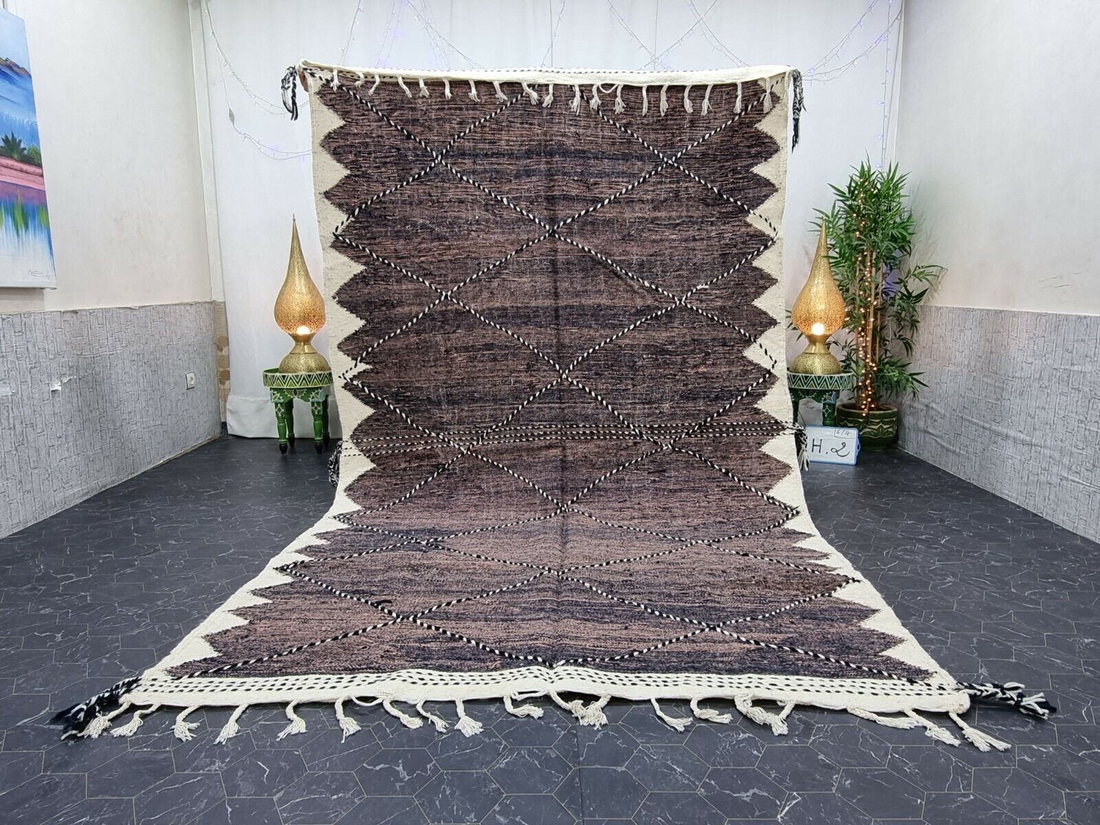 Moroccan Handmade Kilim Zanafi Rug 6'3''x10'6'' Geometric White Black  Carpet
