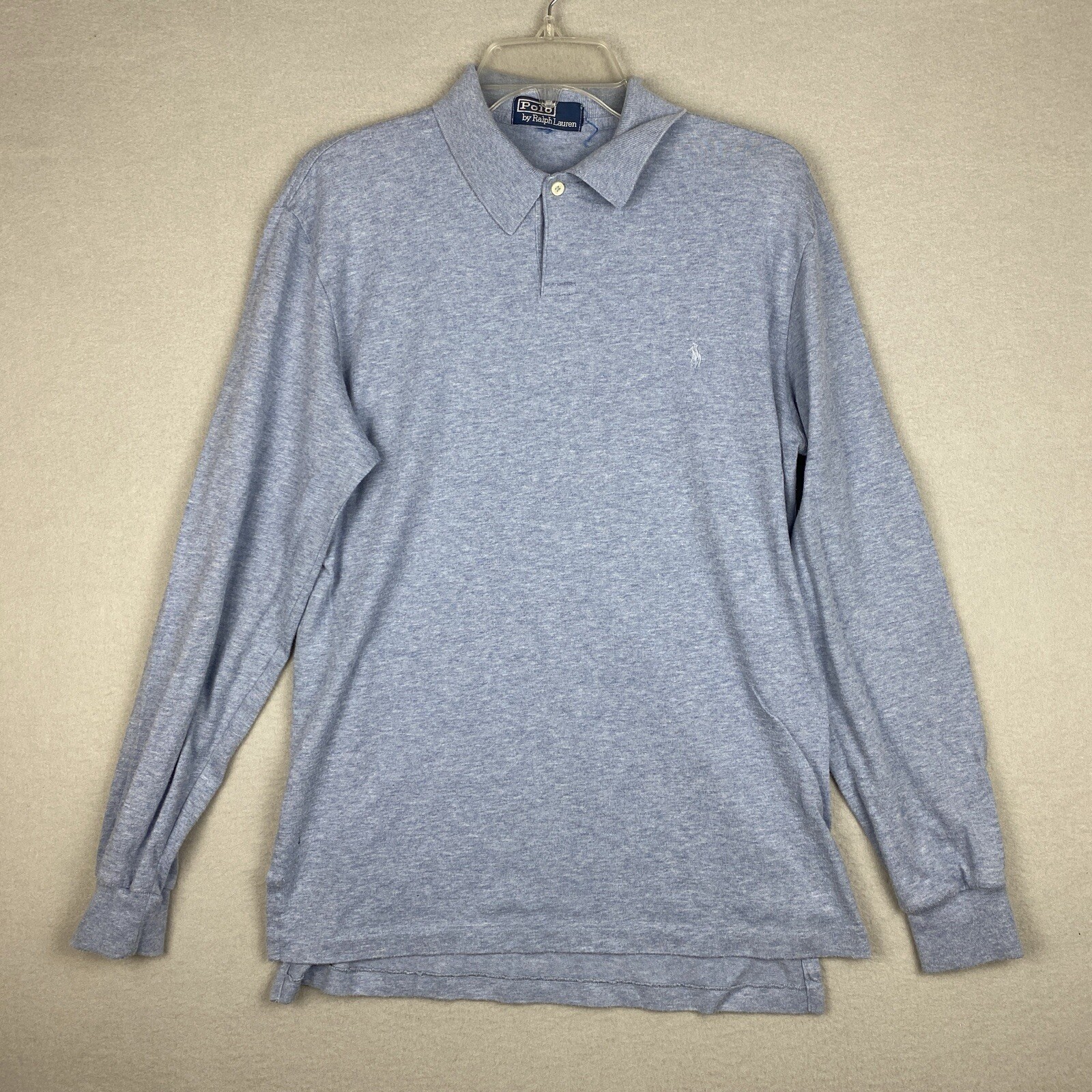 PONY Polo Ralph Lauren Camicia Uomo Large Blu Classica Maniche Lunghe Rugby Preppy Golf