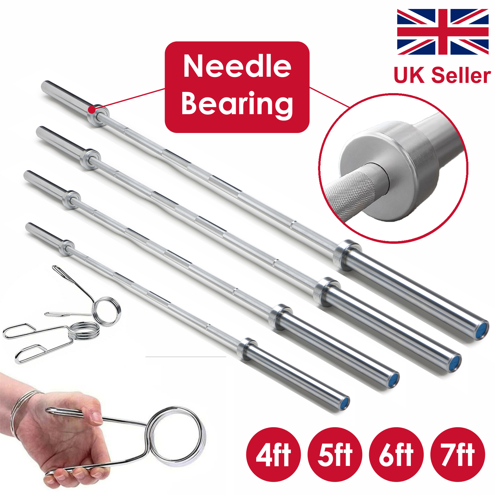 Olympic Barbell Bar 2" inch Spring Clips Gym Weight Lifting 4FT 5FT 6FT