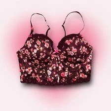 Victorious Secret Floral Print Lace-Up Bustier Corset Top w/ Bows
