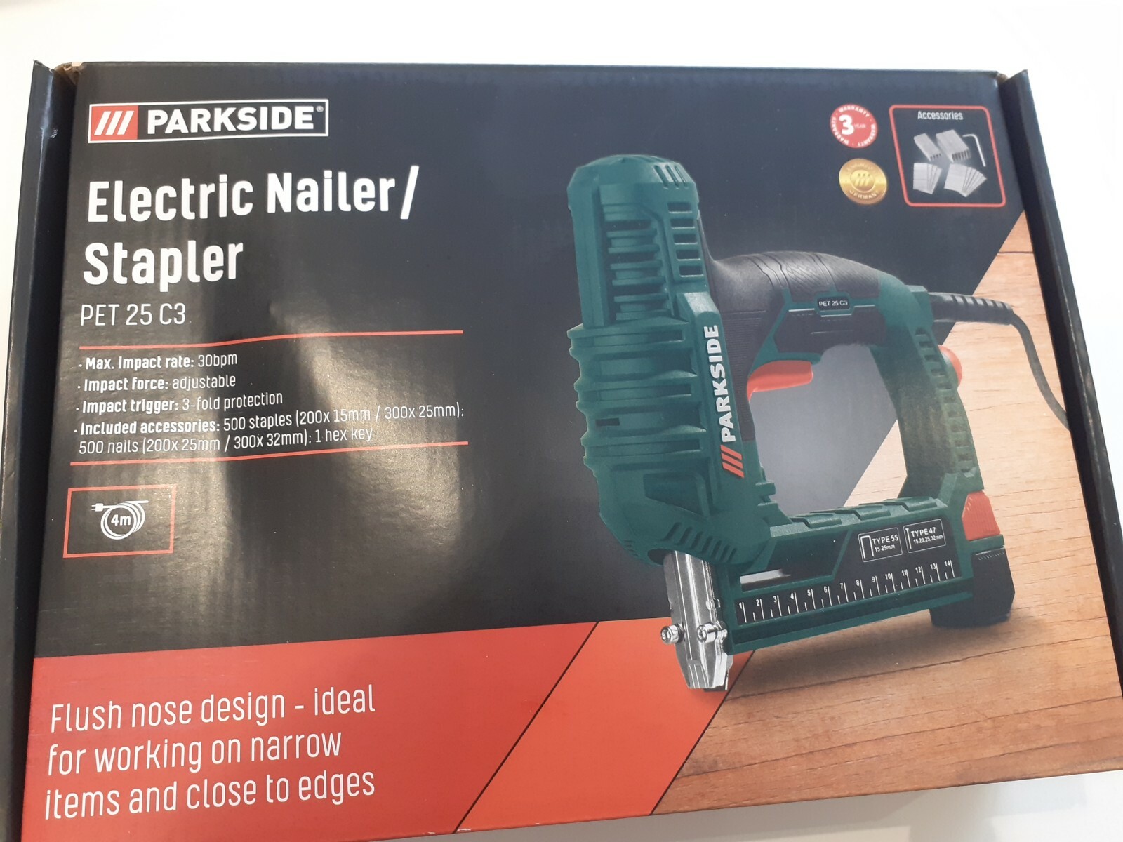 PARKSIDE ELECTRIC NAILER STAPLER PET 25 C3 30BPM, WITH 500 STAPLES/500 NAILS NEW eBay