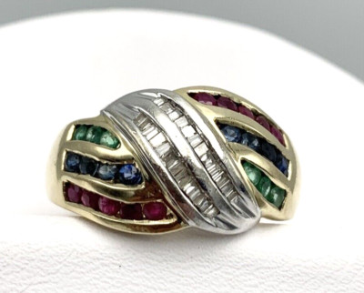 14K Gold Alwand Vahan AV Smaragd Saphir Rubin Diamant Baguette Ring Bandgröße 7