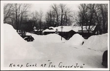 Keep Cool at the Green Jug, Heavy Snow, Old Auto--Real Photo RPPC-G723
