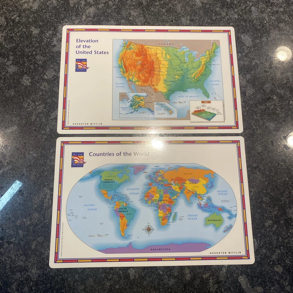 Houghton Mifflin EE. UU. Mapas de escritorio mundial manteles individuales estados reverso hogar escuela estudio Foto 4 de 4