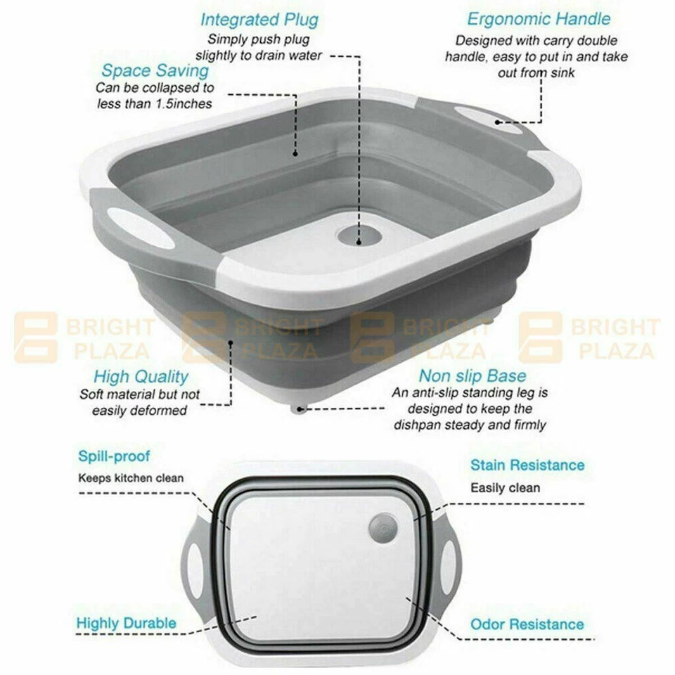 Camping Picnic Foldable Chopping Cutting Board Collapsible Strainer Basket Drain - image 4 of 4