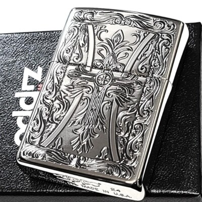 Arabesque Cross Medieval Pattern Silver Etching Zippo Oil Lighter MIB