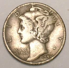 1940 D Mercury Winged Head Dime 10 Cents Silver Coin VF+