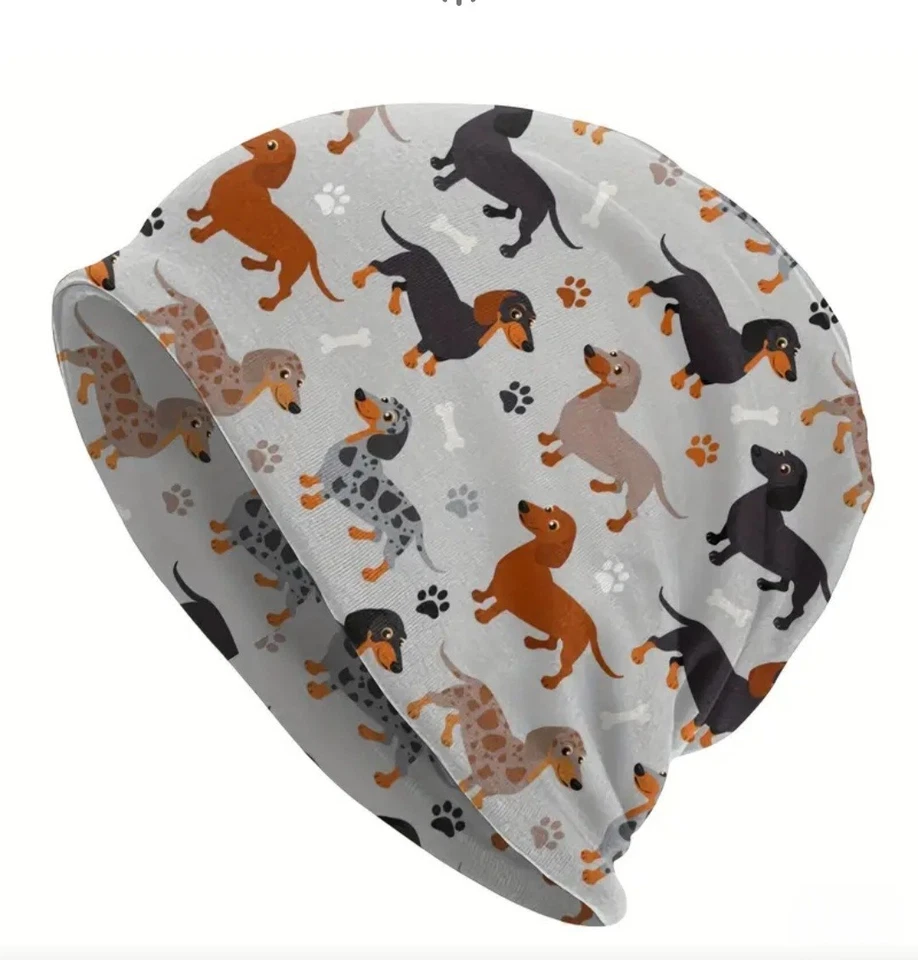 Gorro con estampado de perro Dachshund suave elástico gorra de invierno lindo diseño de pata de cachorro Foto 3 de 4