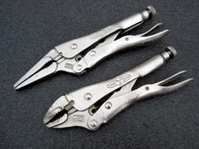 Vintage Petersen Vise Grip 5WR Curved Jaw & 6LN Long Nose Locking Pliers USA