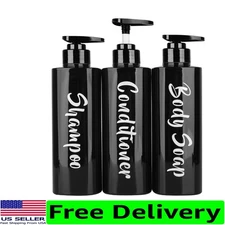 Luxury Black Shampoo, Conditioner & Body Soap Dispenser Set - 3 Count, BPA-Free