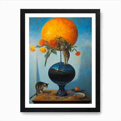 Paradies mit Katze 3 Dali Surreali gerahmtes Wandbild Poster Leinwanddruck Bild