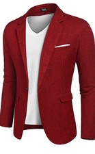 COOFANDY Mens Red Solid Blazer Notch Lapel wi...