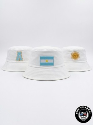 Che Chabon Argentina White Soccer Bucket Hat with Flag, Sun or 'A' Embroidery