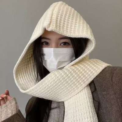 Scarf Integrated Warm Hooded Shawl Dual-Purpose Knitted Scarf Wool Hat
