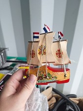 vintage Dutch souvenir sailing ship model made from a painted wooden clog.