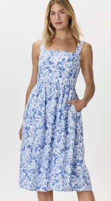 Quince 100% European Linen Fit & Flare Midi Dress Floral Waterfall Medium NWT