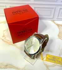 Invicta Men’s Quartz Analog Watch Silver Dial Brown Leather Strap w Box - IR1