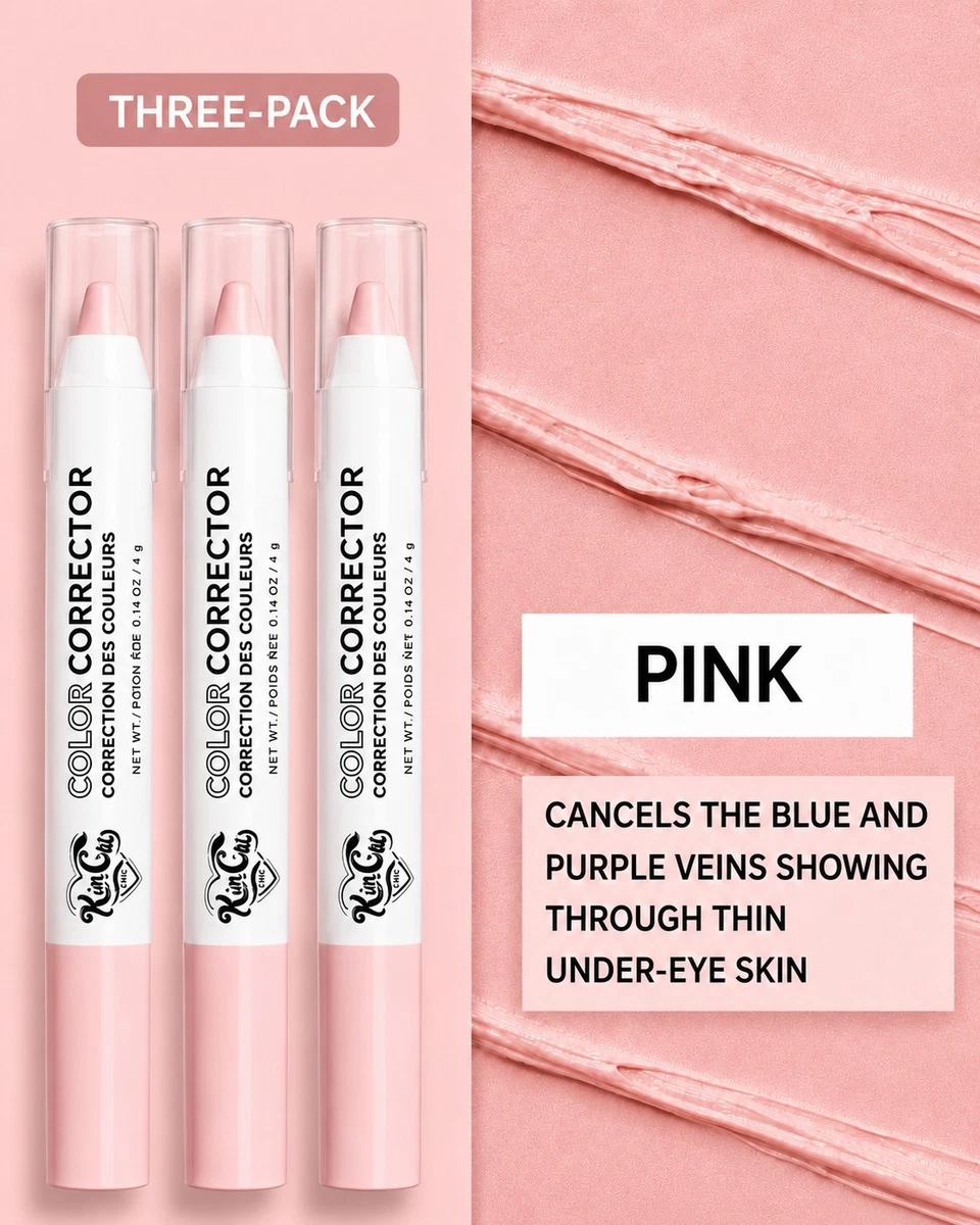 KimChi Chic Beauty CCR-01 Pink Color Corrector Cream Stick 3-Pack NEW Sealed 4 g