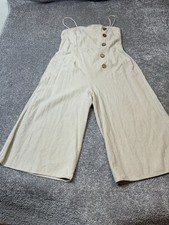 Focus Boho Wide Leg Crop Jumpsuit Linen Blend Medium