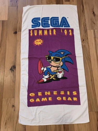 Vintage 92 Sonic The Hedgehog Promo Beach Towel Genesis Game Gear New Sega video thumbnail