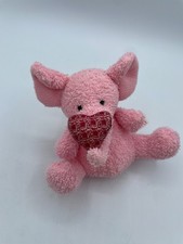 Russ Berrie Plush Valentine Pink Elephant Holding Heart 5" Terrycloth 4065
