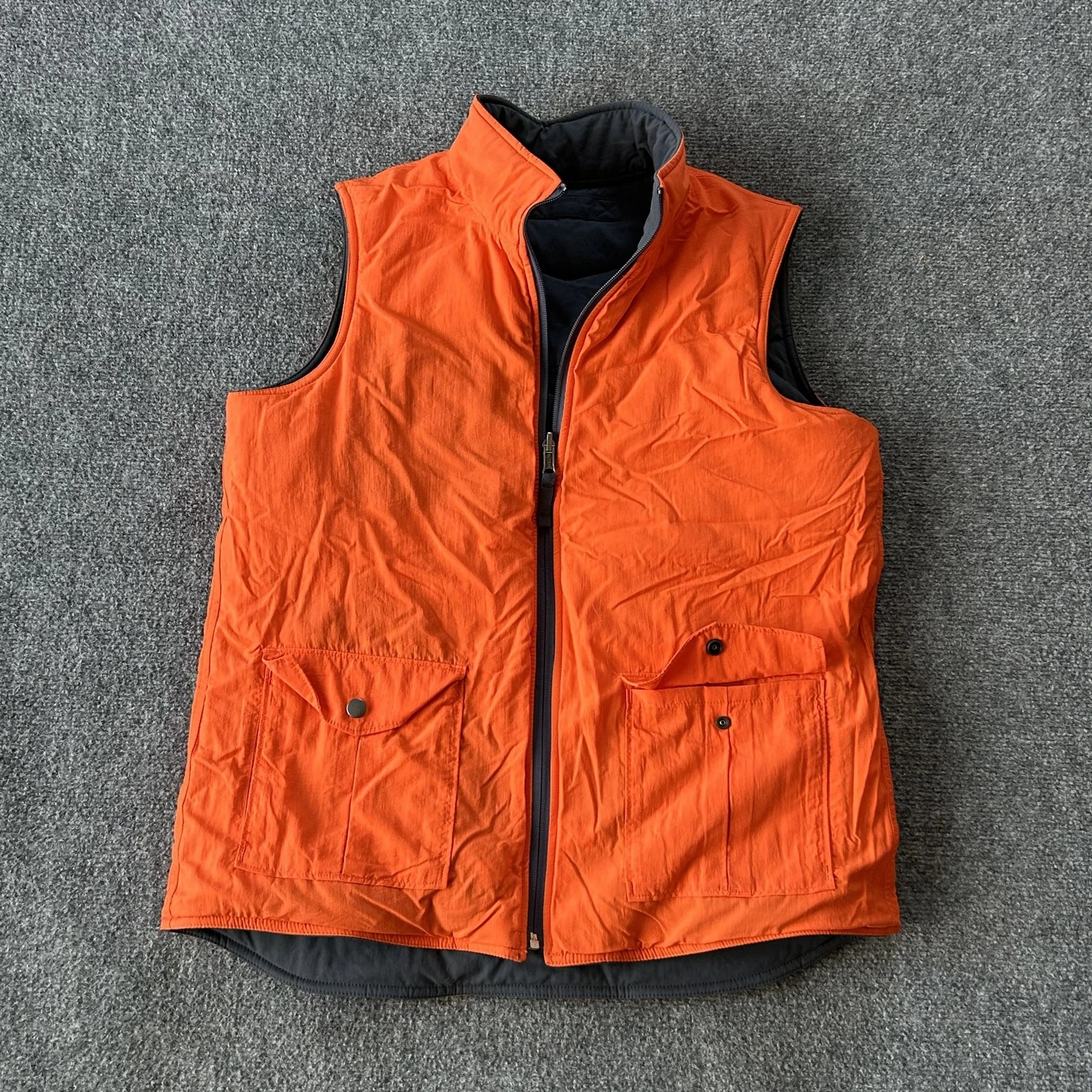 Duluth Trading Co Vest Mens Medium Blaze Orange Gray Reversible Upland Hunting