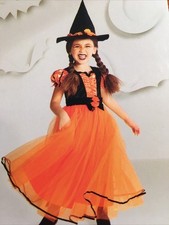 NEW Hyde and Eek Kids Witch Costume Girls Large Orange Black Dress Hat