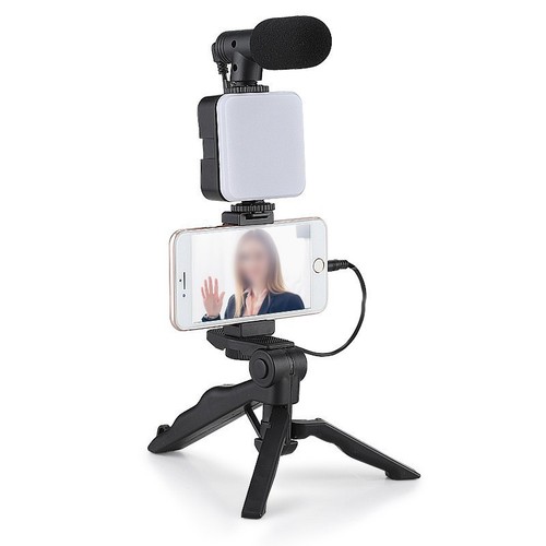 Perfect Smartphone Vlogging Tools Tripod Stand Mini Microphone LED Fill Light - Zdjęcie 5 z 7