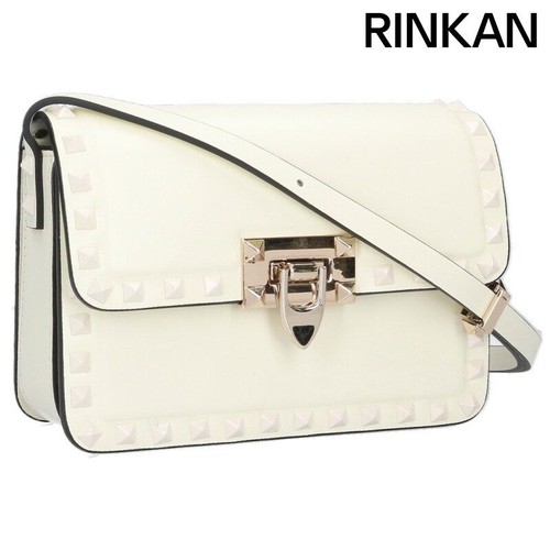 Valentino Garavani Rockstud 23 Small Studded Shoulder Bag White Auth from japan